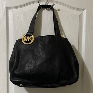 Michael Kors Black Shoulder Bag with Gold Accents